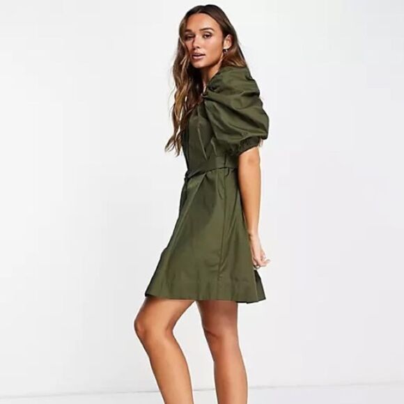 Mango Cotton Poplin Dress Khaki Green New - Picture 3 of 5